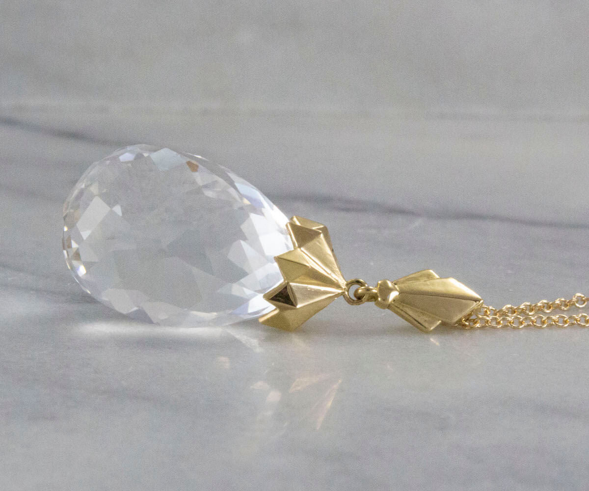 Art Deco inspired pyramid capped briolette pendant