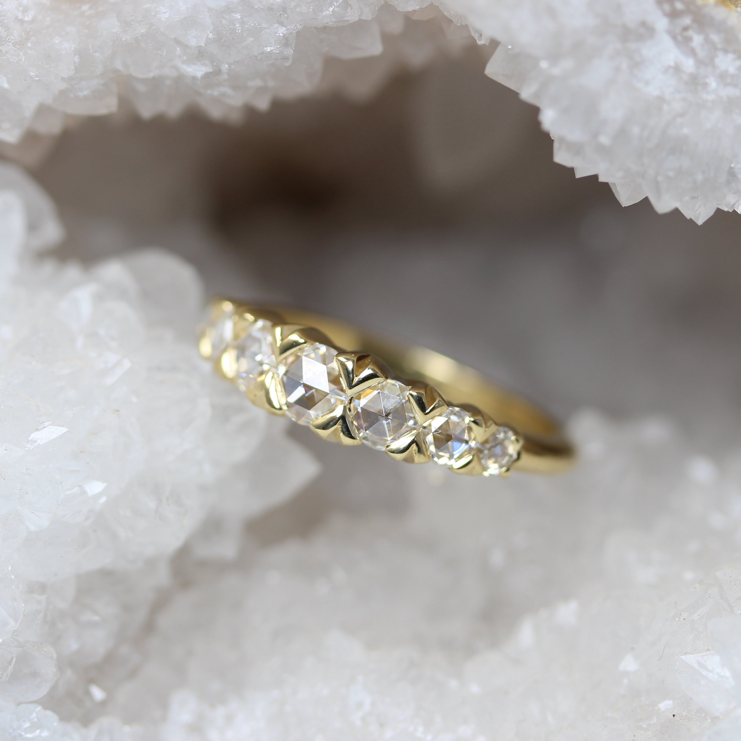 rose cut moissanite french cut band in crystal geode