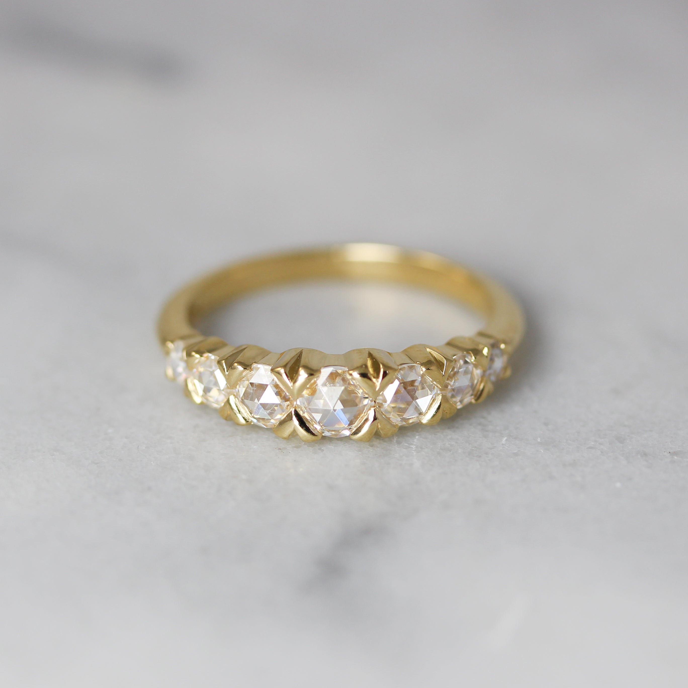 rose cut moissanite band front view