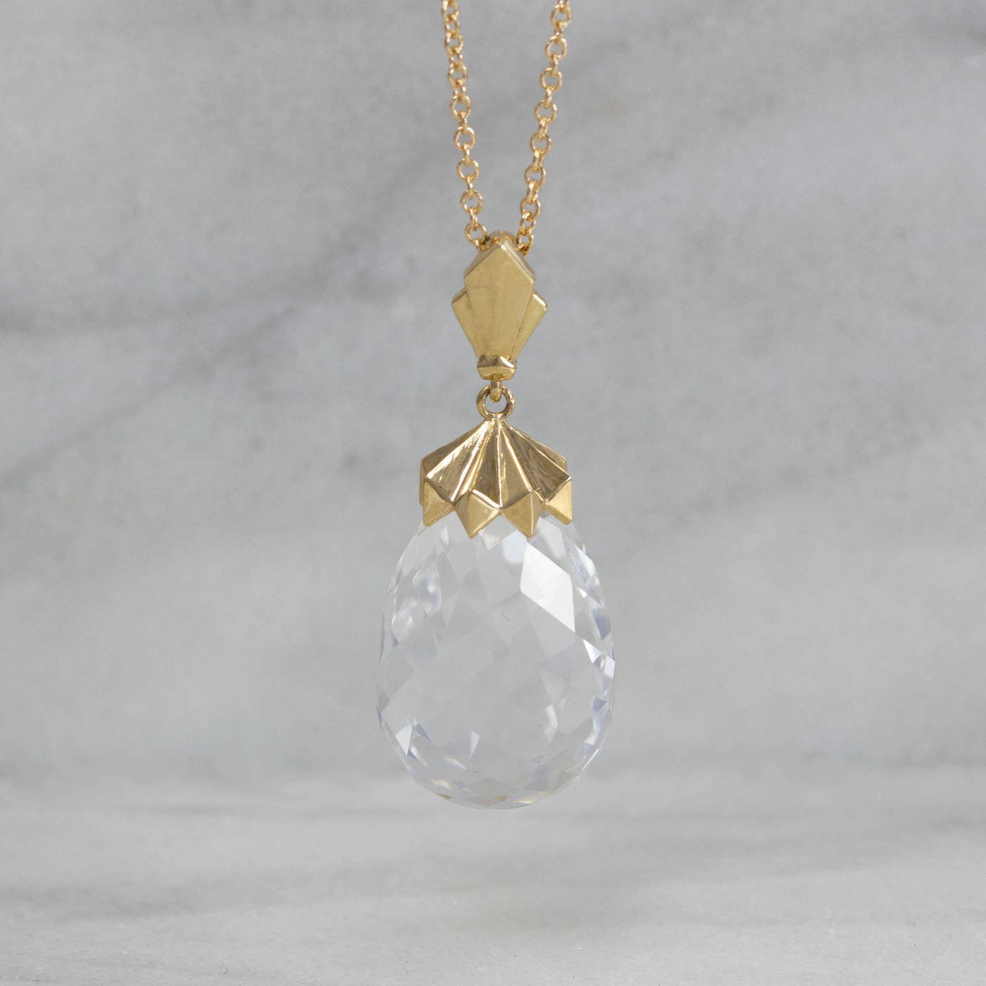 Pyramid Capped Rock Quartz Briolette Pendant straight on view