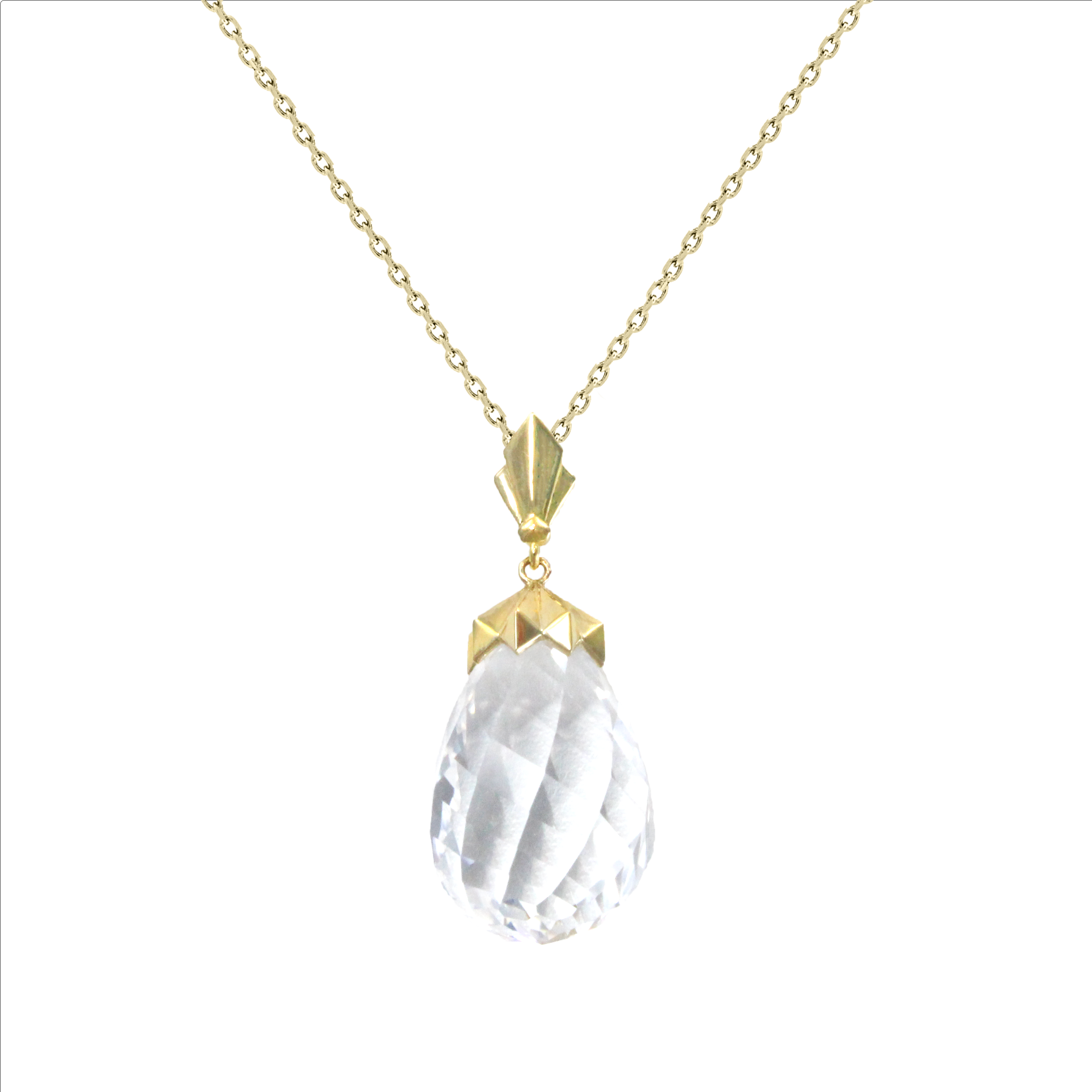 Pyramid Capped Rock Quartz Briolette Pendant on white background