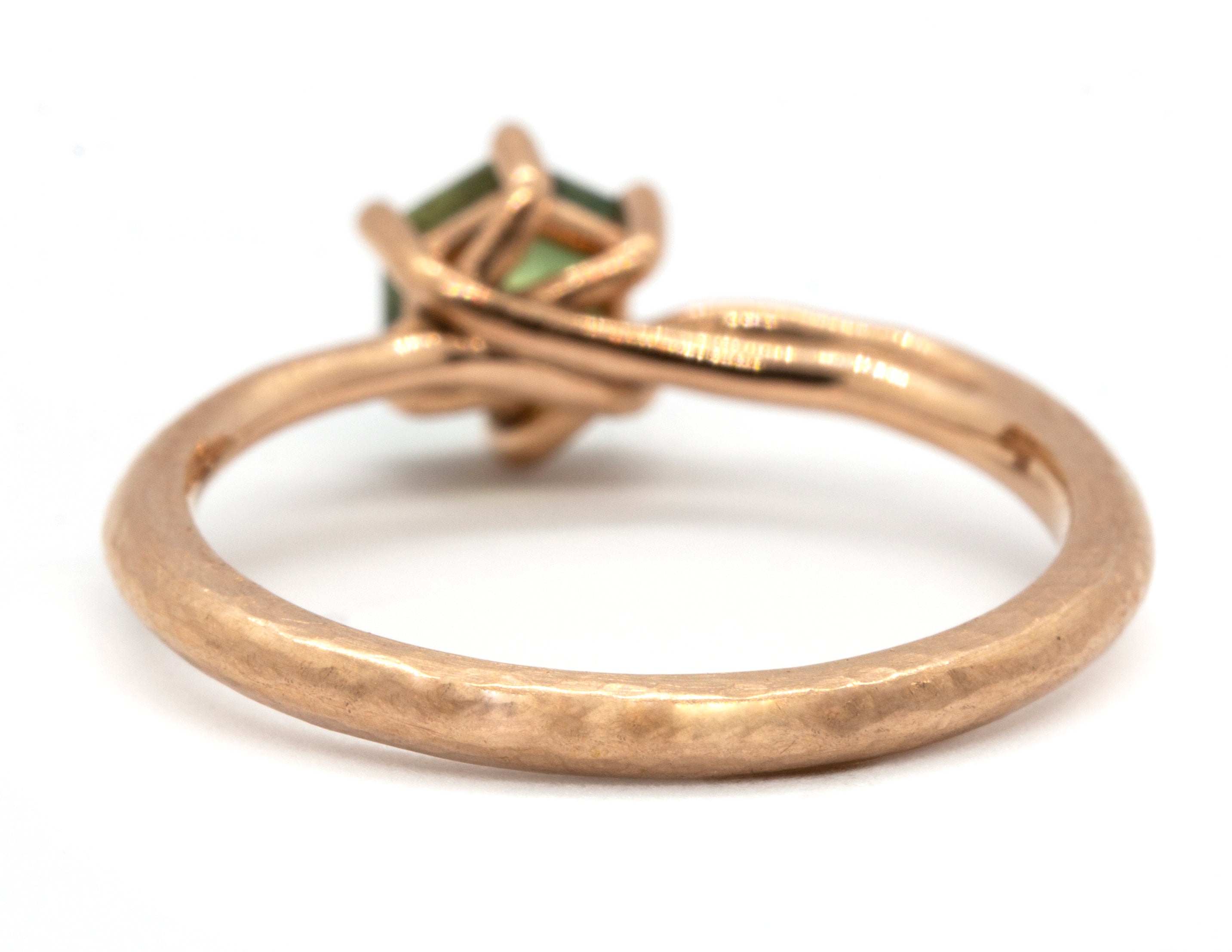 back of rose gold branch twist engagement ring