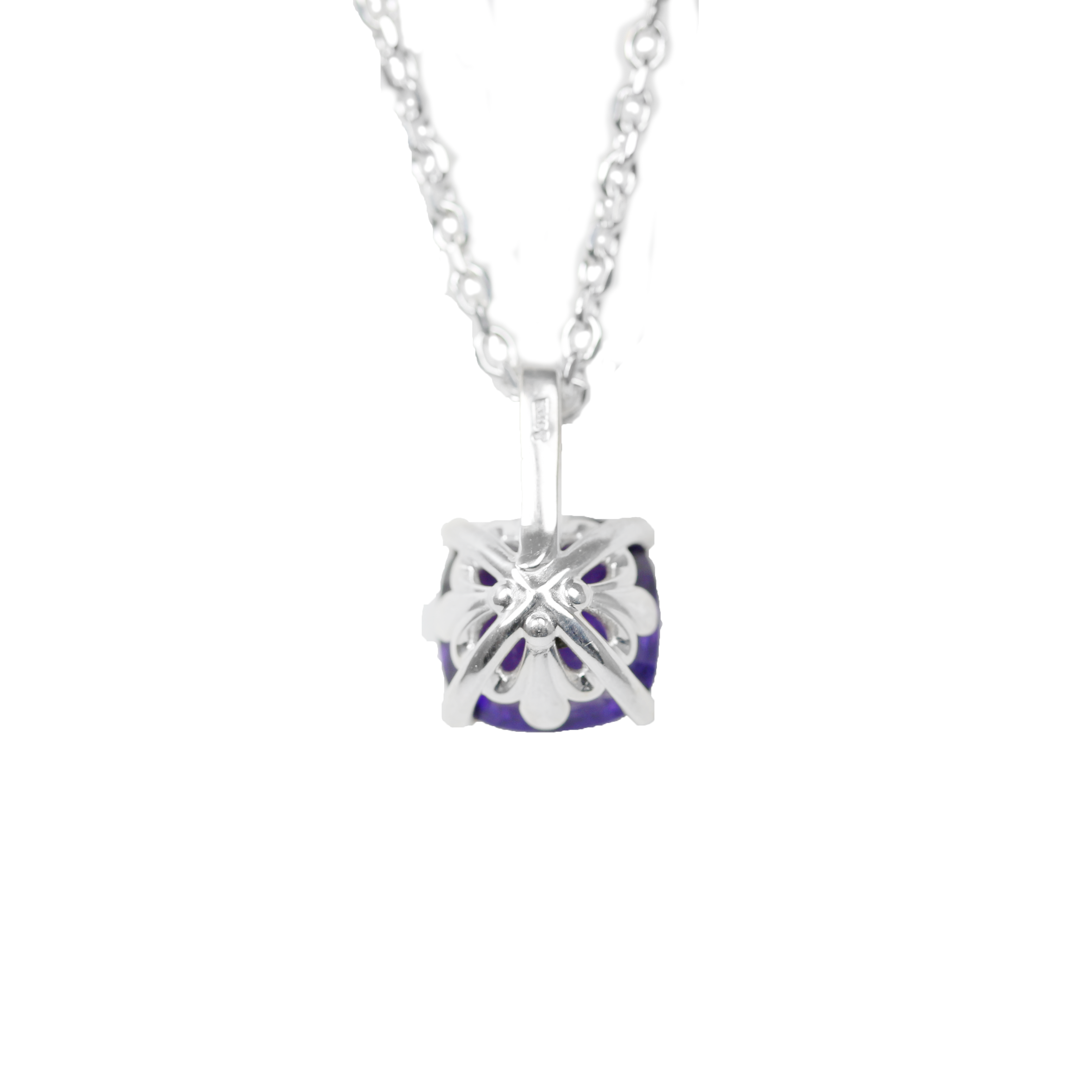 amethyst silver pedant back on white background