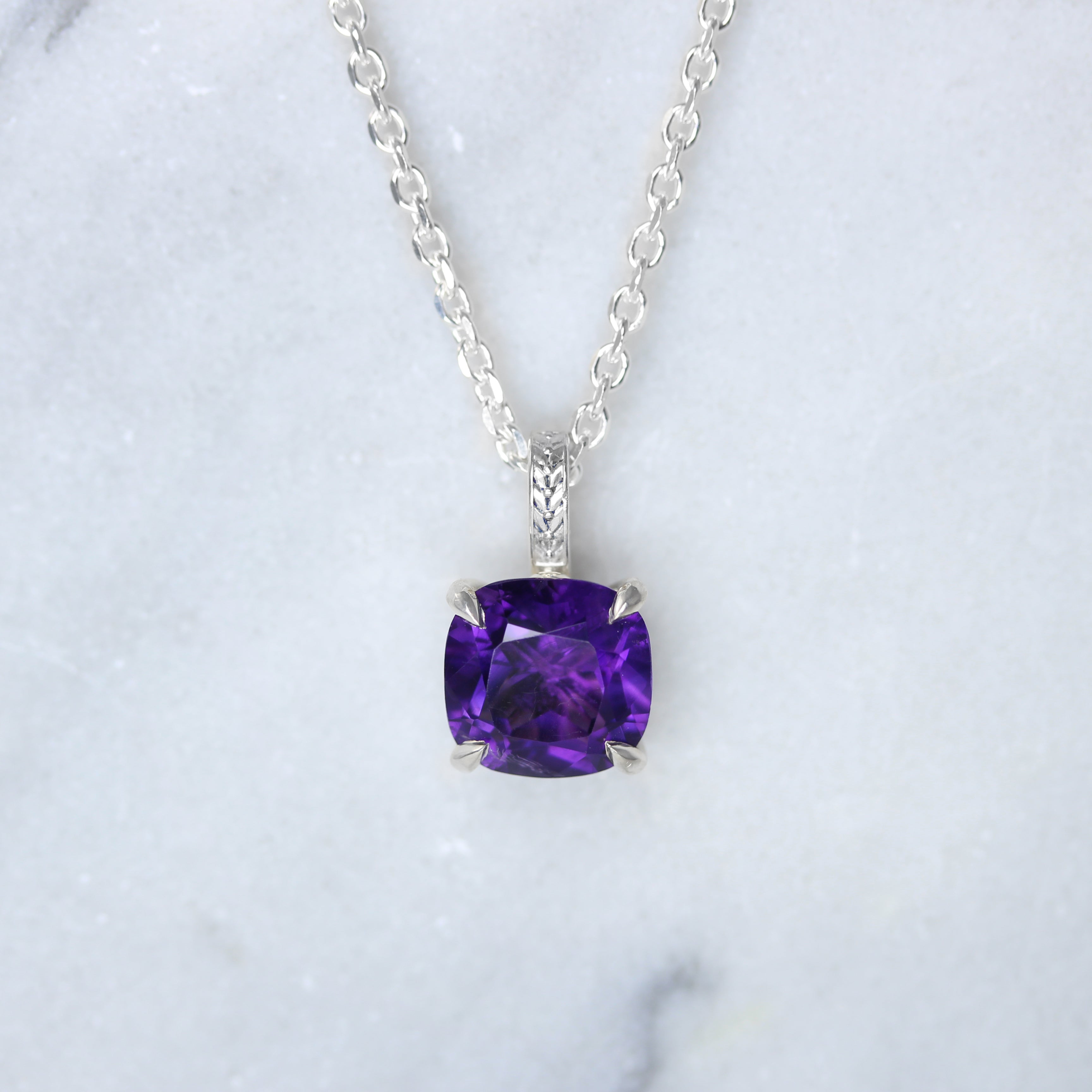 amethyst silver pendant front view