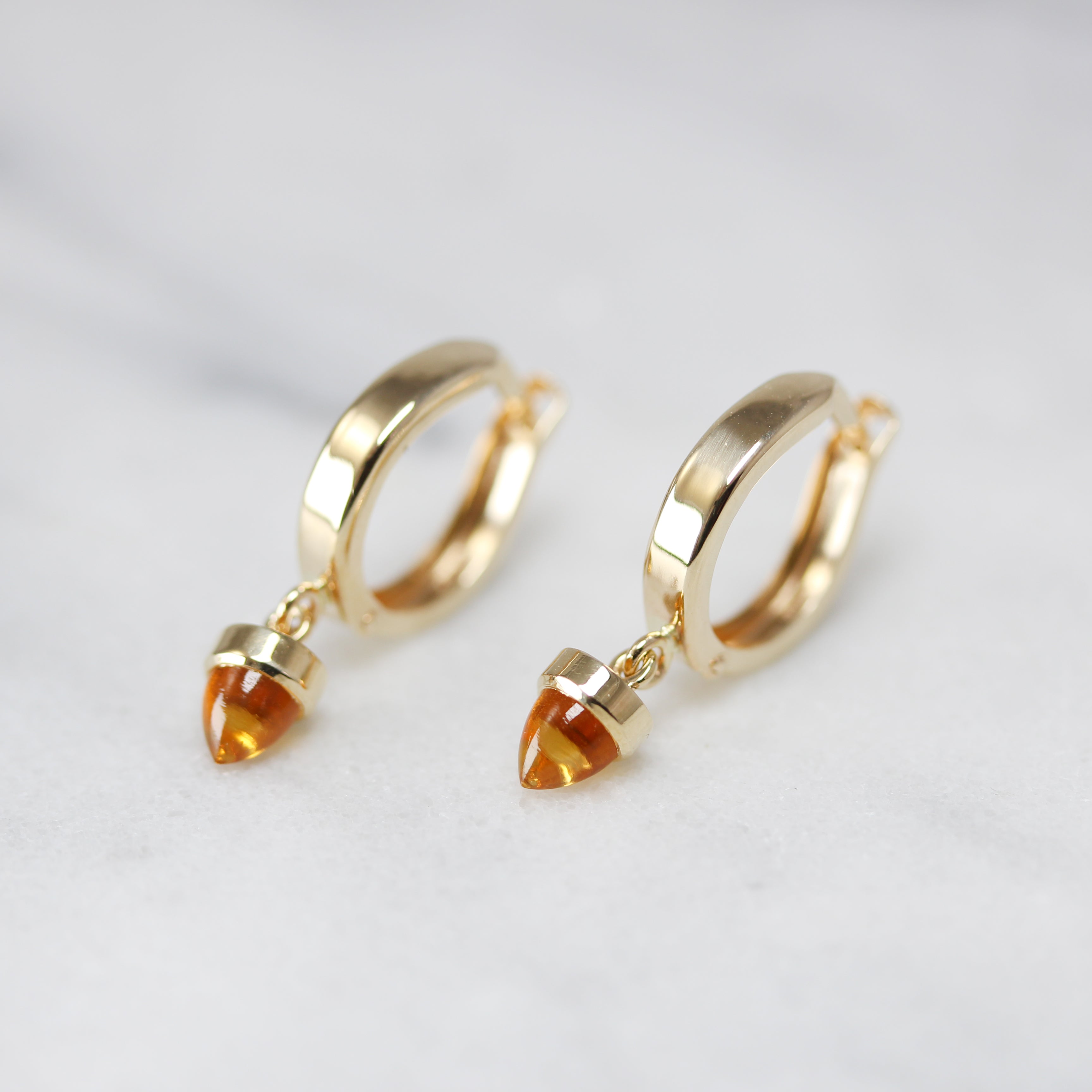 citrine bullet yellow gold earrings angled standing view