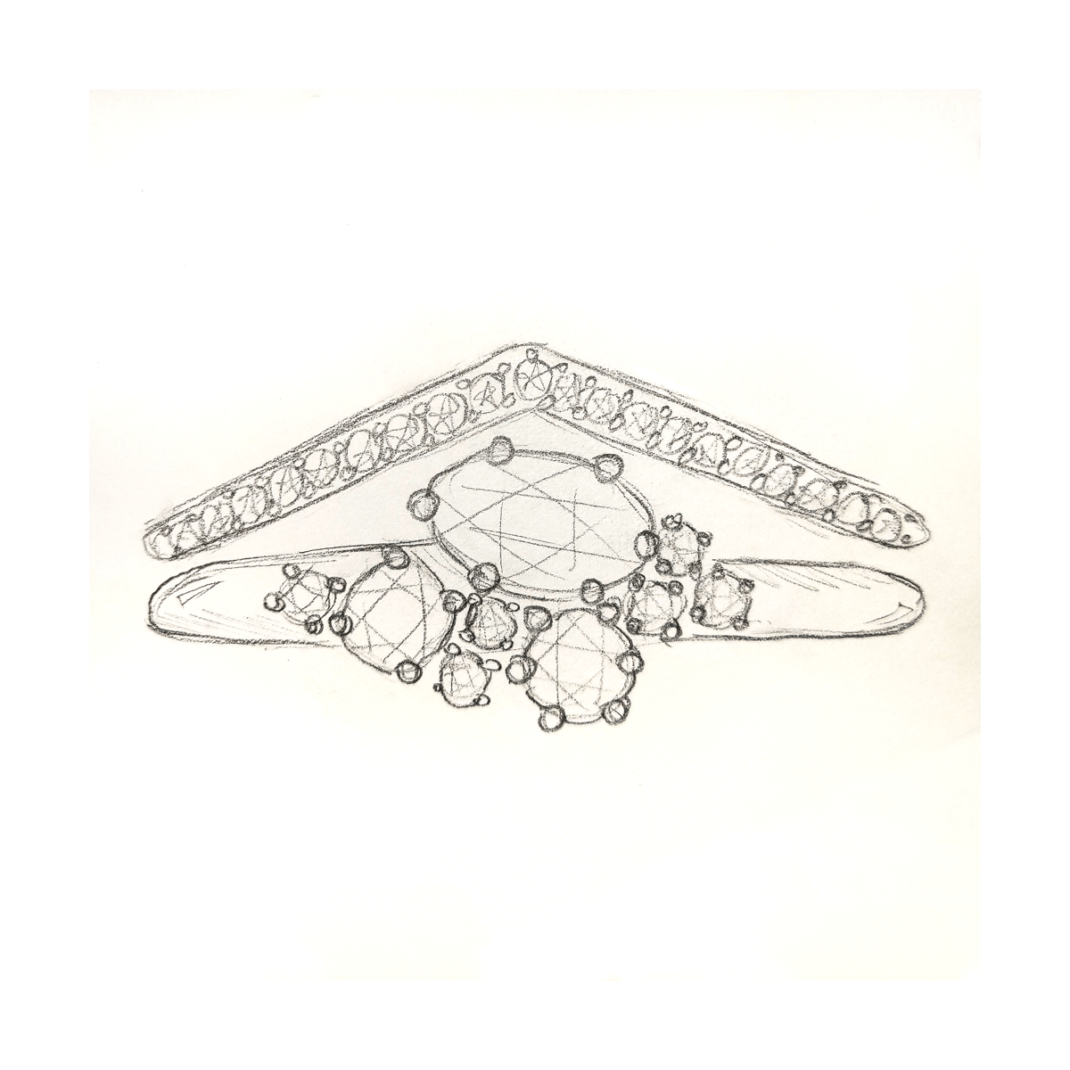 hand drawn image of custom engagement ring and wedding band design
