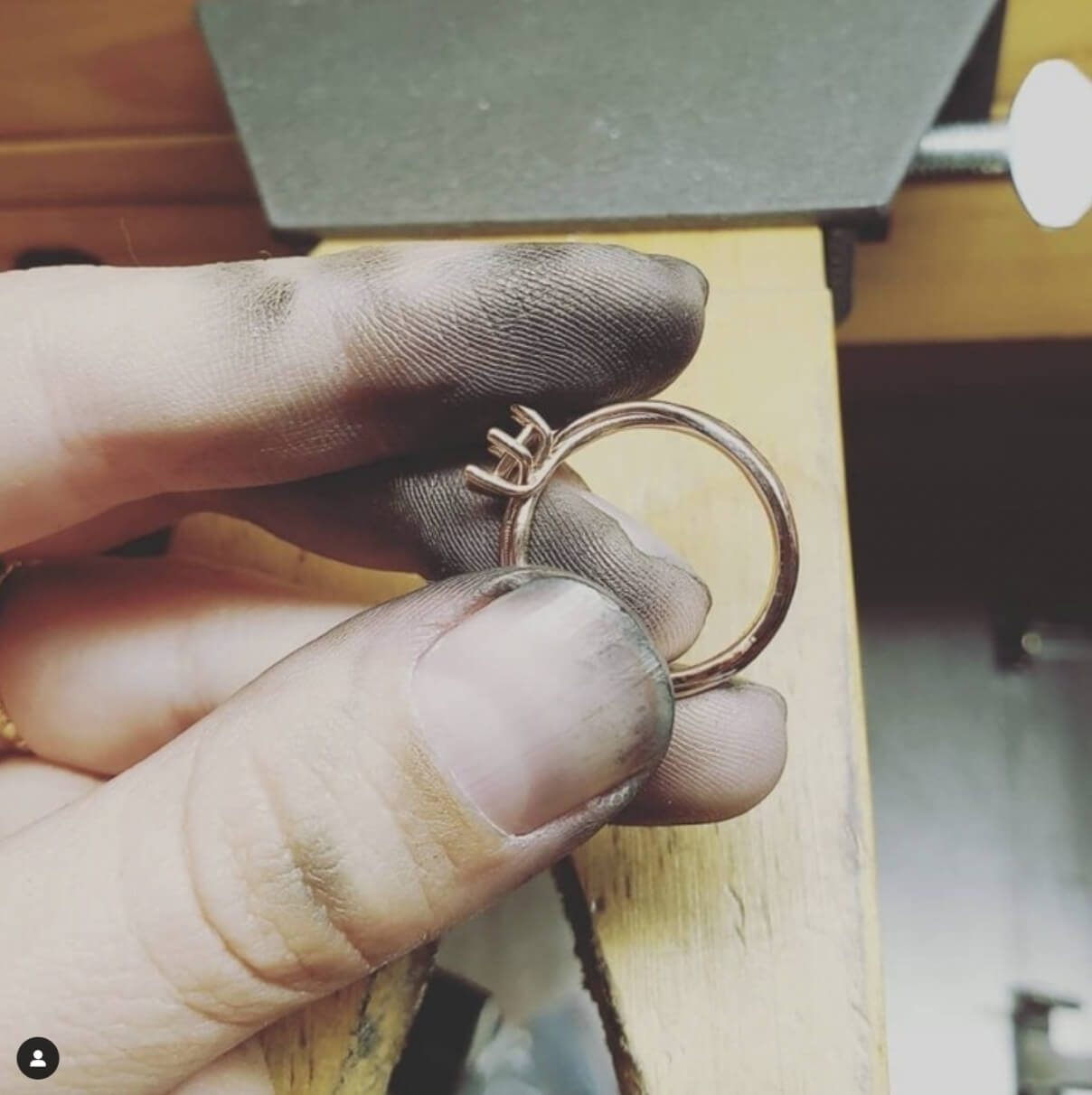 rose gold ring on jewelry bench