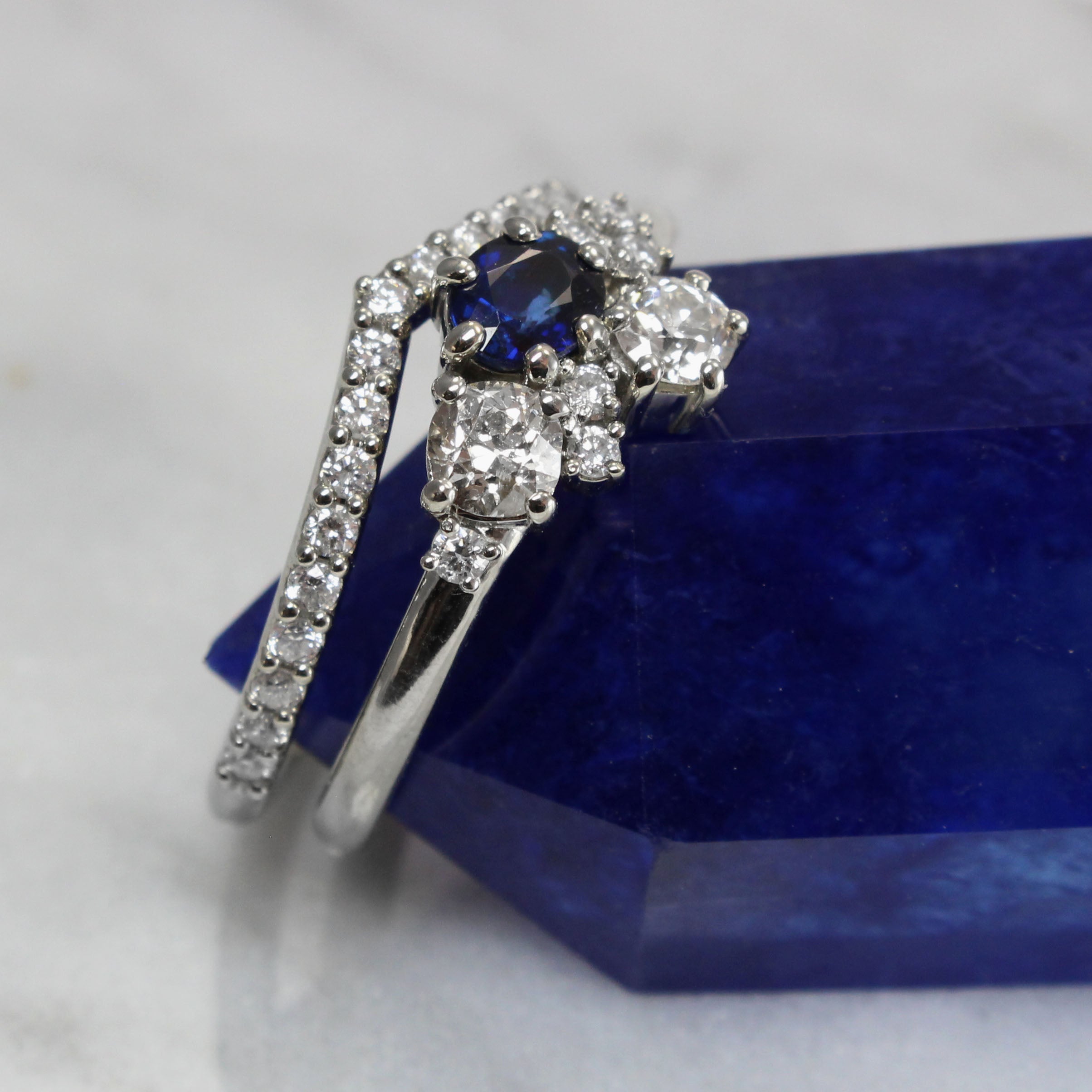 custom wedding set with blue crystal