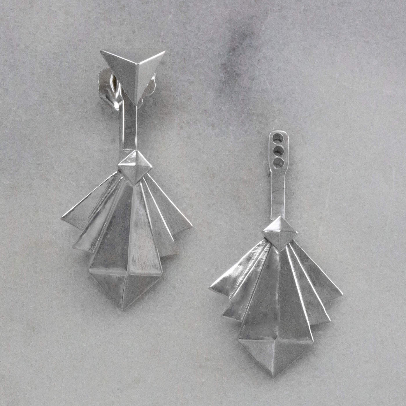 Art Deco Earring Jackets with Triangle Studs straight on view