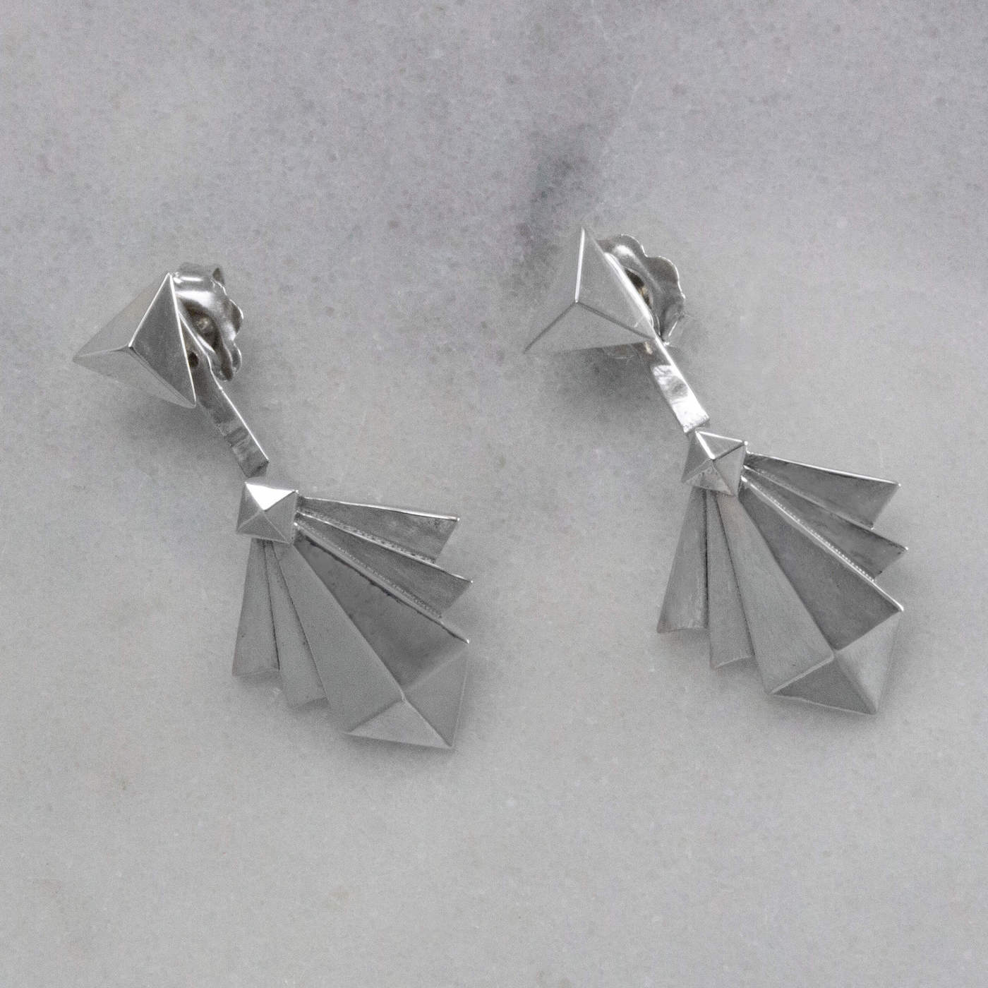 Art Deco Earring Jackets with Triangle Studs angled view