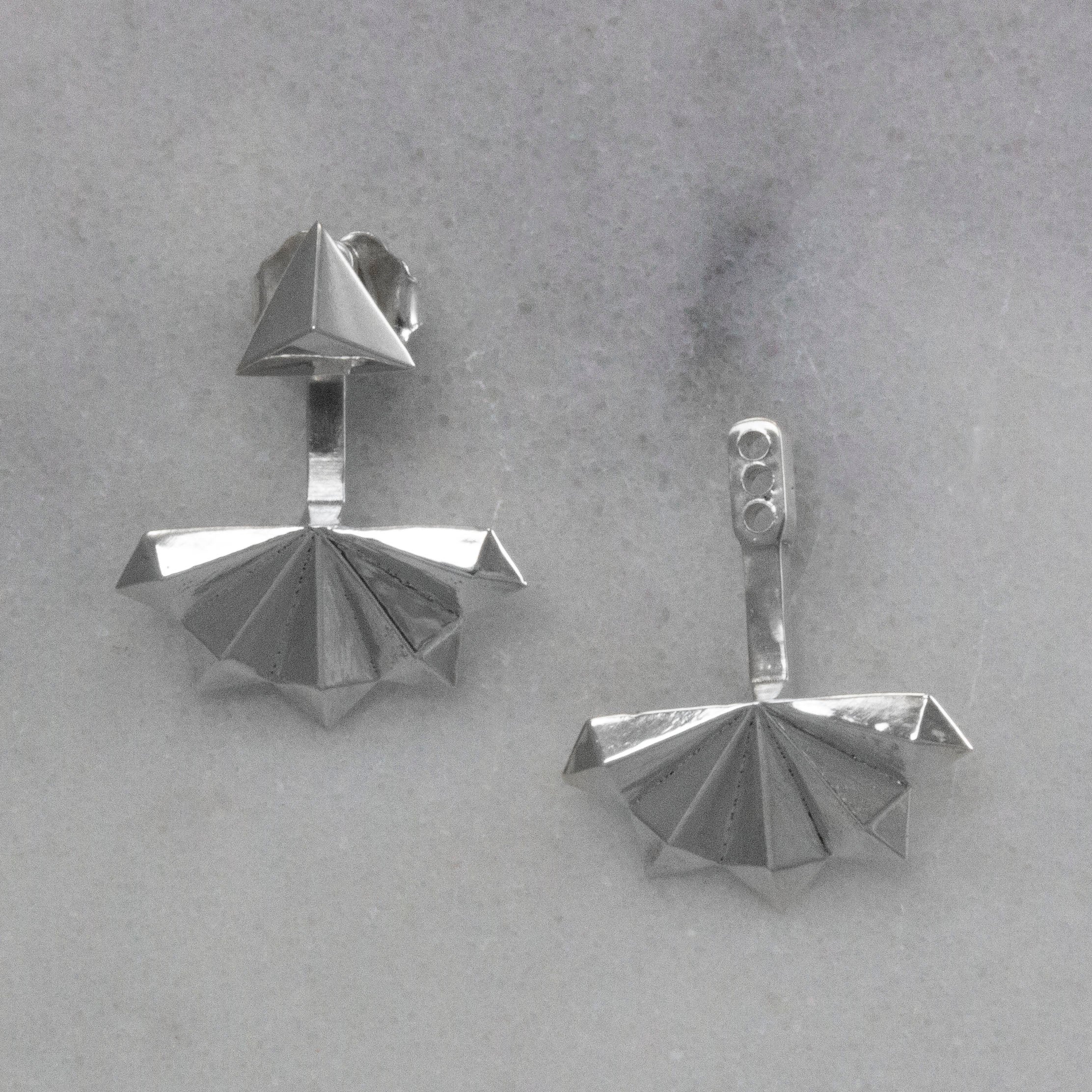 Pyramid Fan Earring Jackets with Triangle Studs straight on view