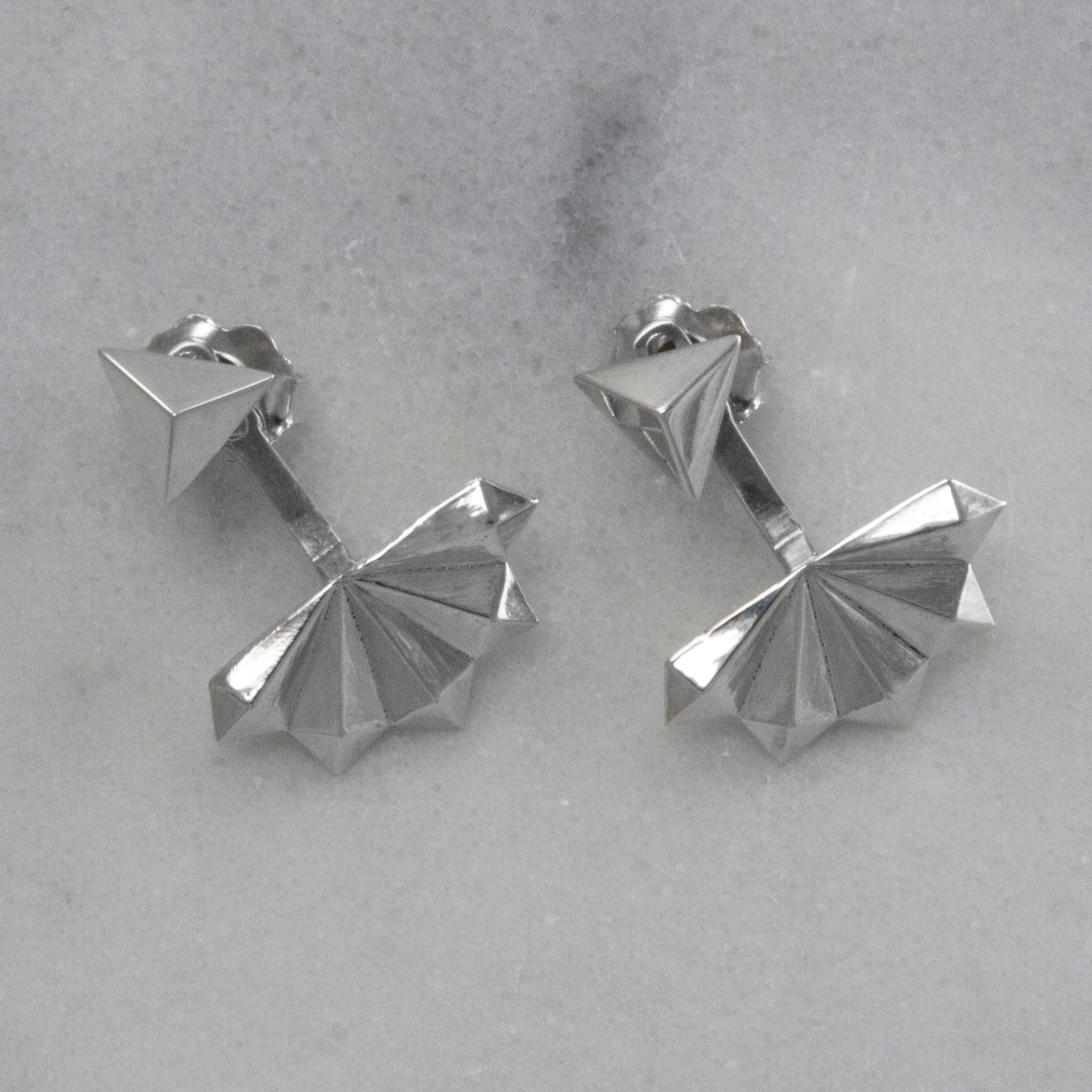Pyramid Fan Earring Jackets with Triangle Studs angled view