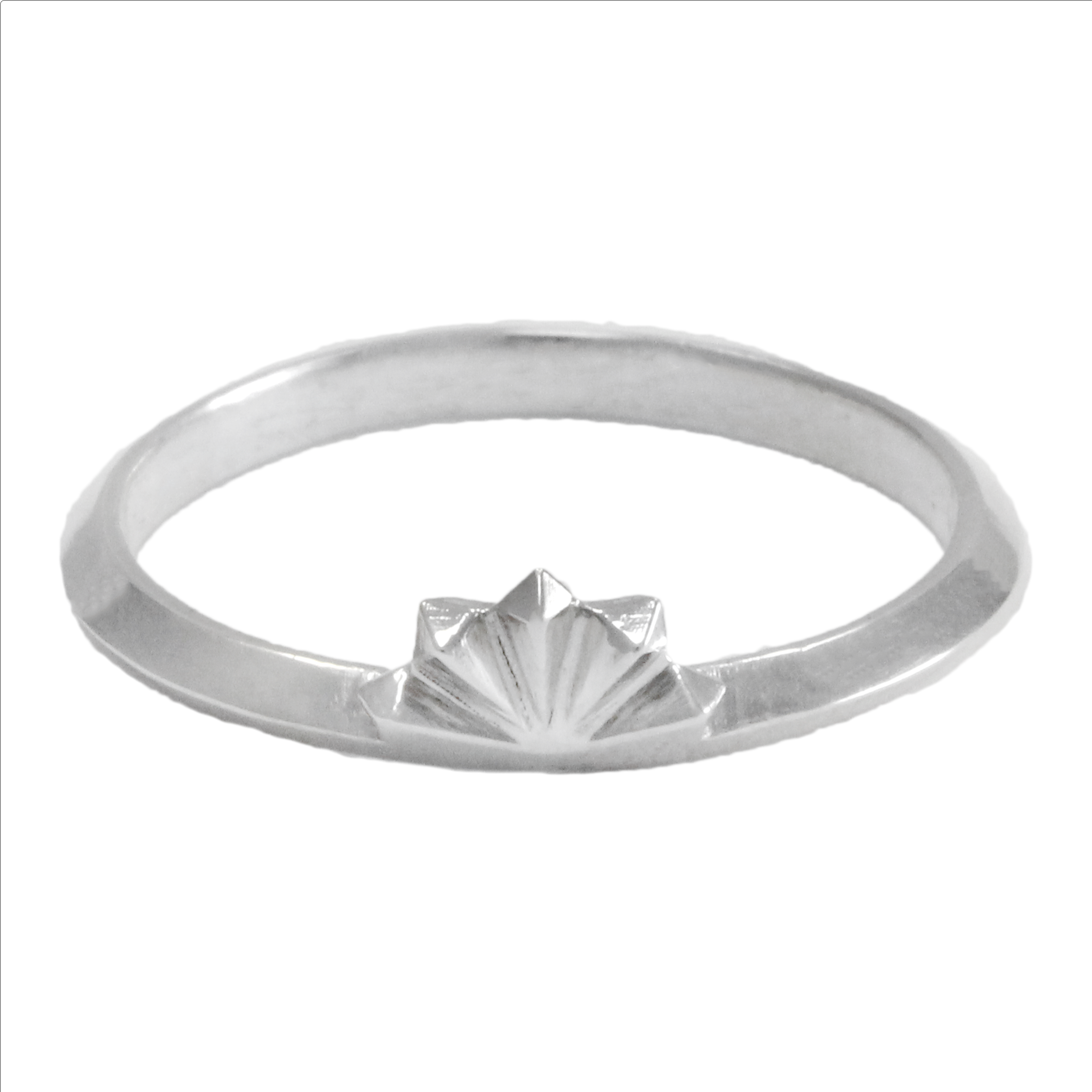 Dainty Stackable Pyramid Fan Ring on white background