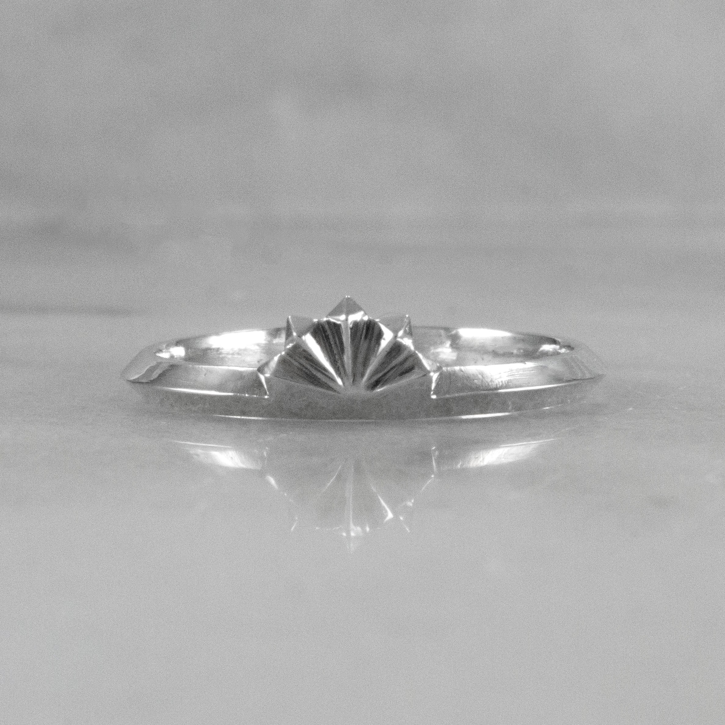 Dainty Stackable Pyramid Fan Ring straight on view