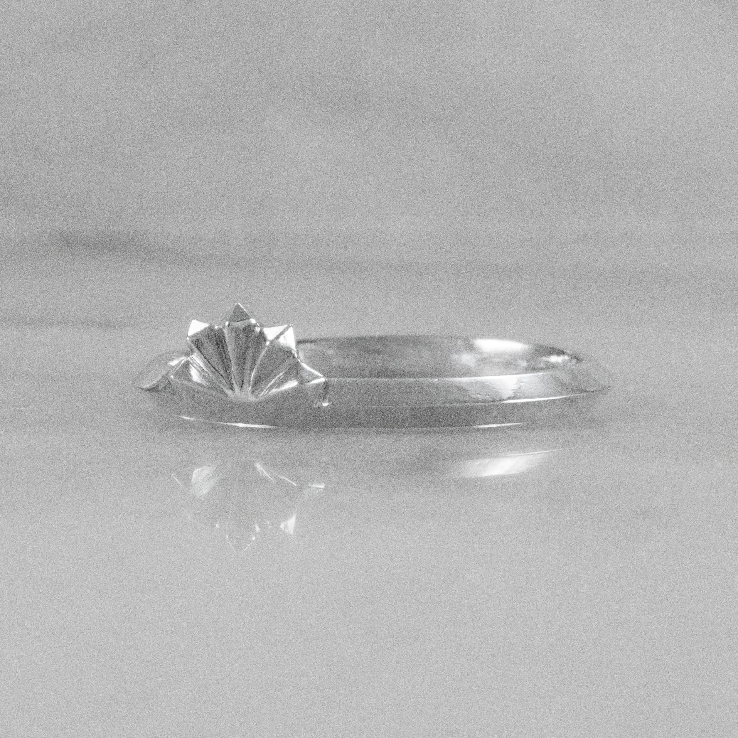 Dainty Stackable Pyramid Fan Ring flat angled view