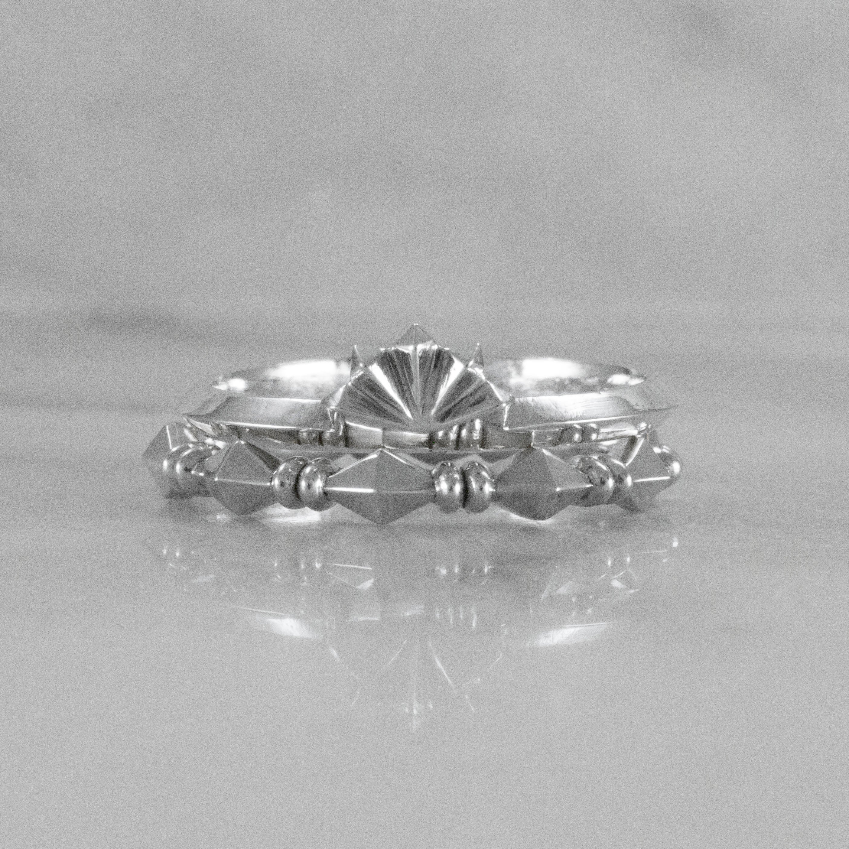 Dainty Stackable Pyramid Fan Ring stacked view