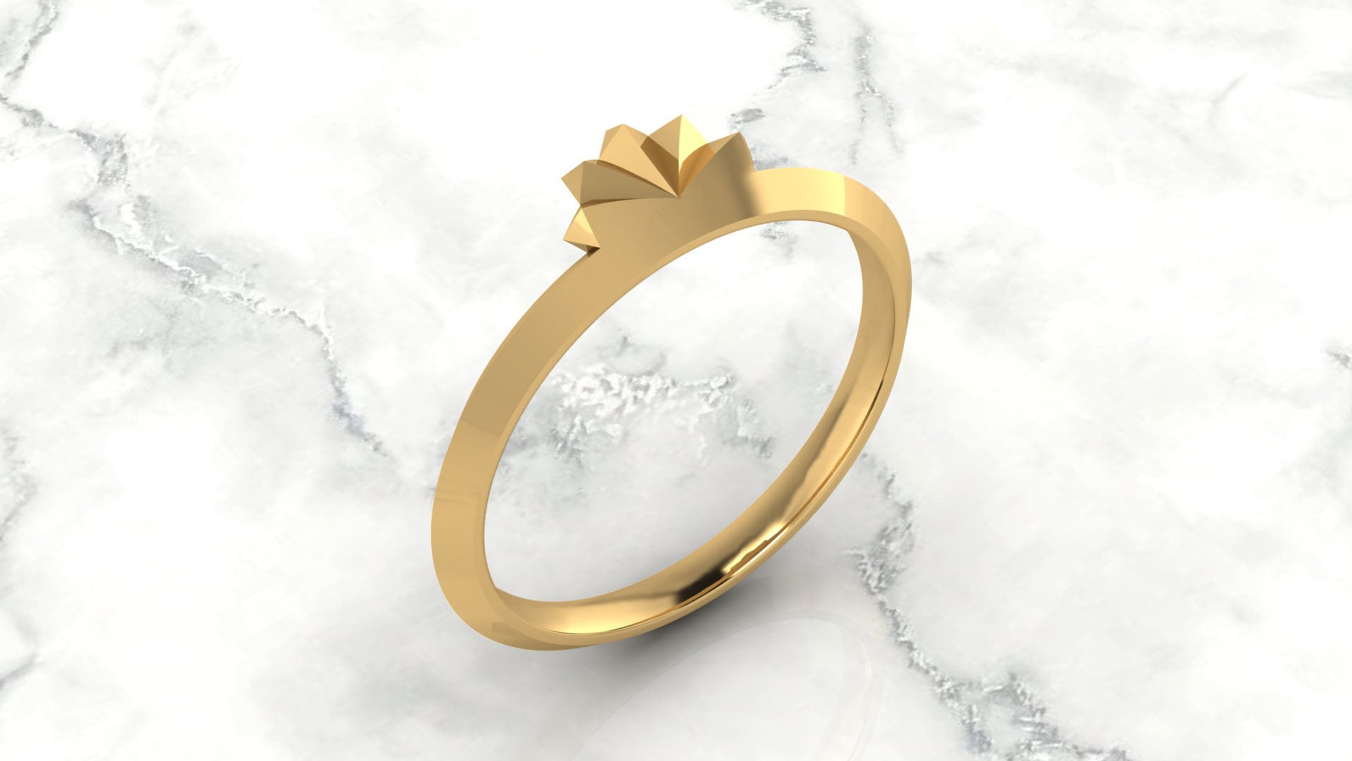 Dainty Stackable Pyramid Fan Ring yellow gold rendering