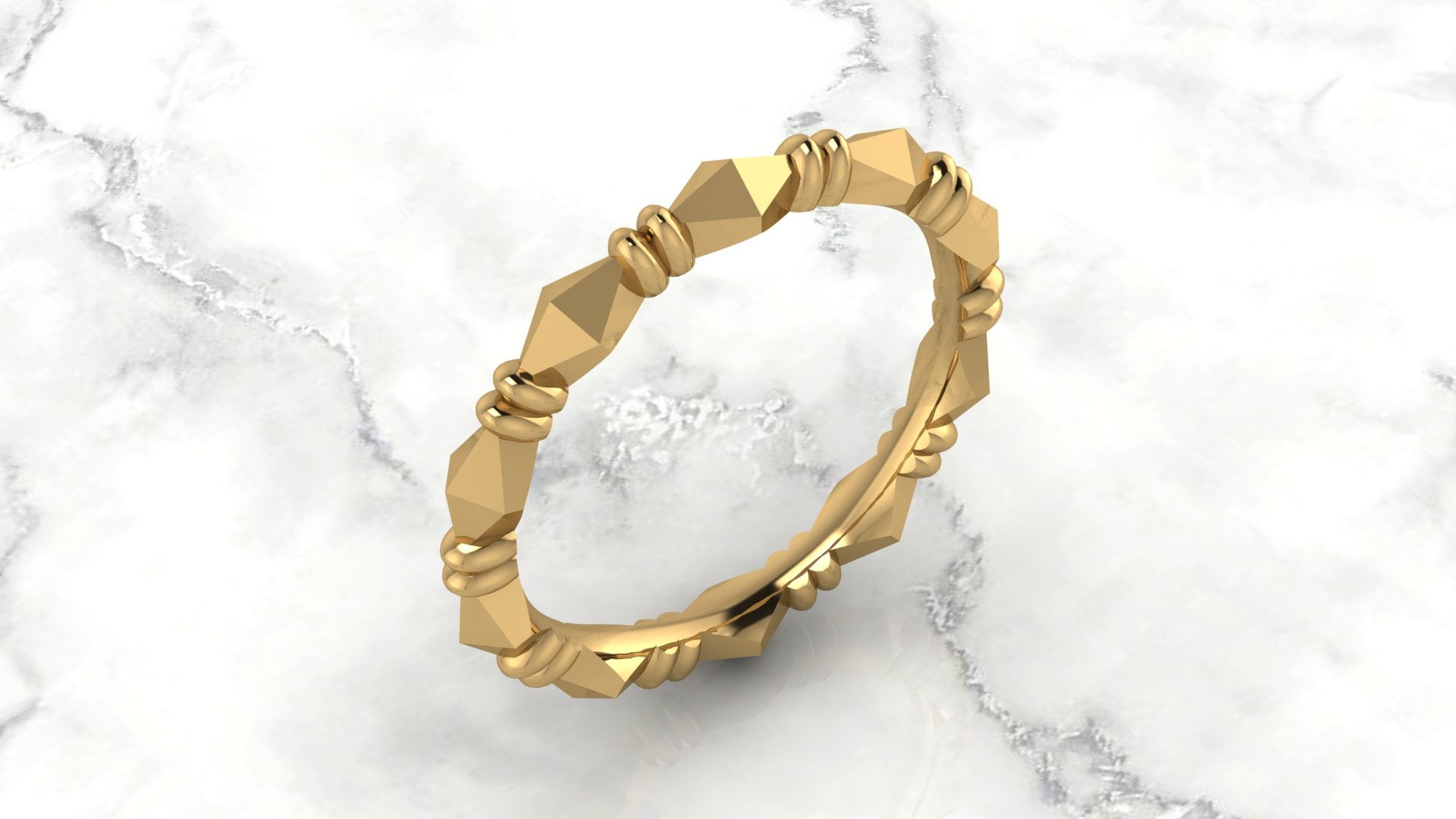 Stackable Pyramid Eternity Band yellow gold rendering