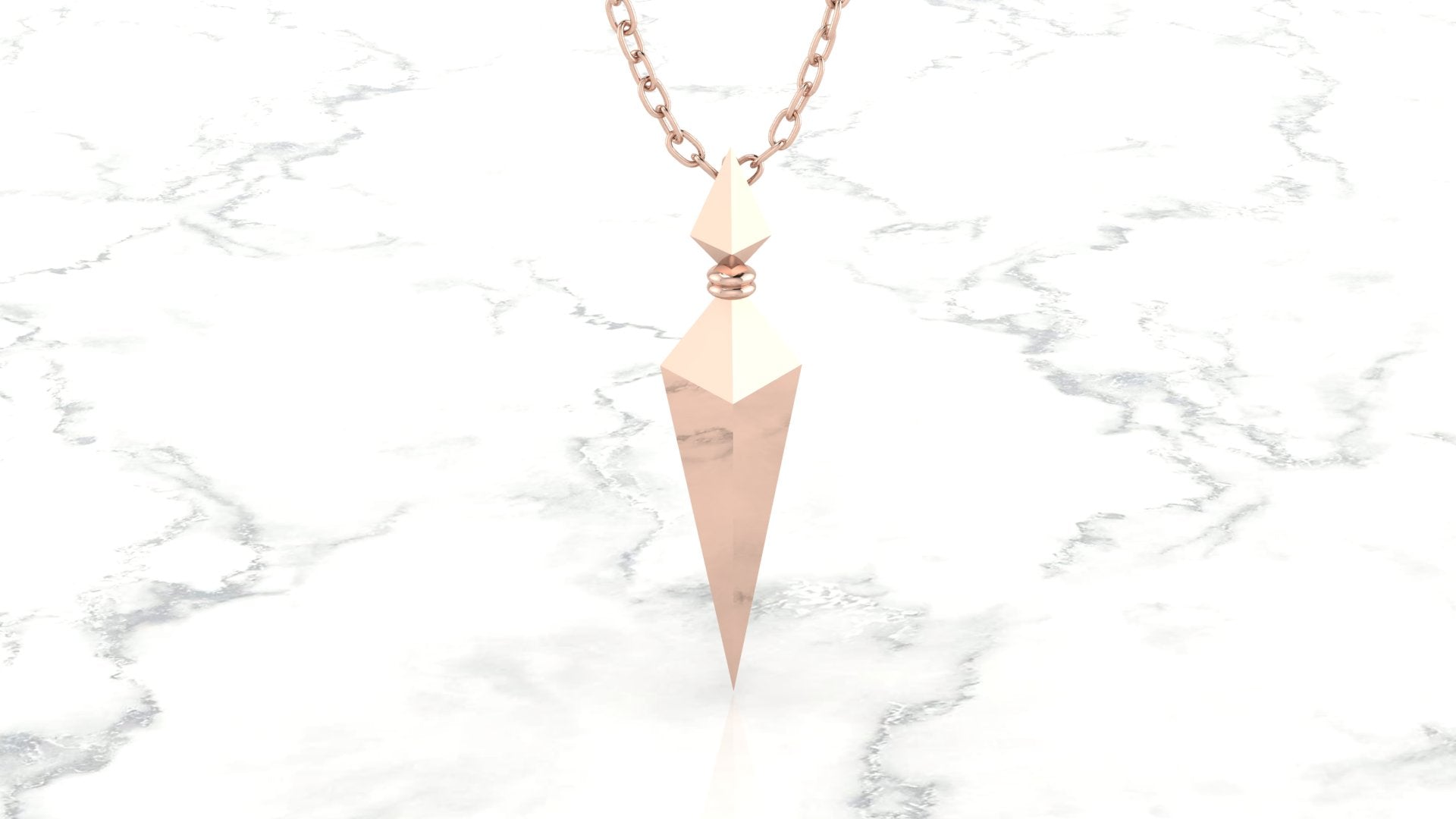 Rose Gold Pyramid Spike Pendant Rendering on Rose Gold Chain