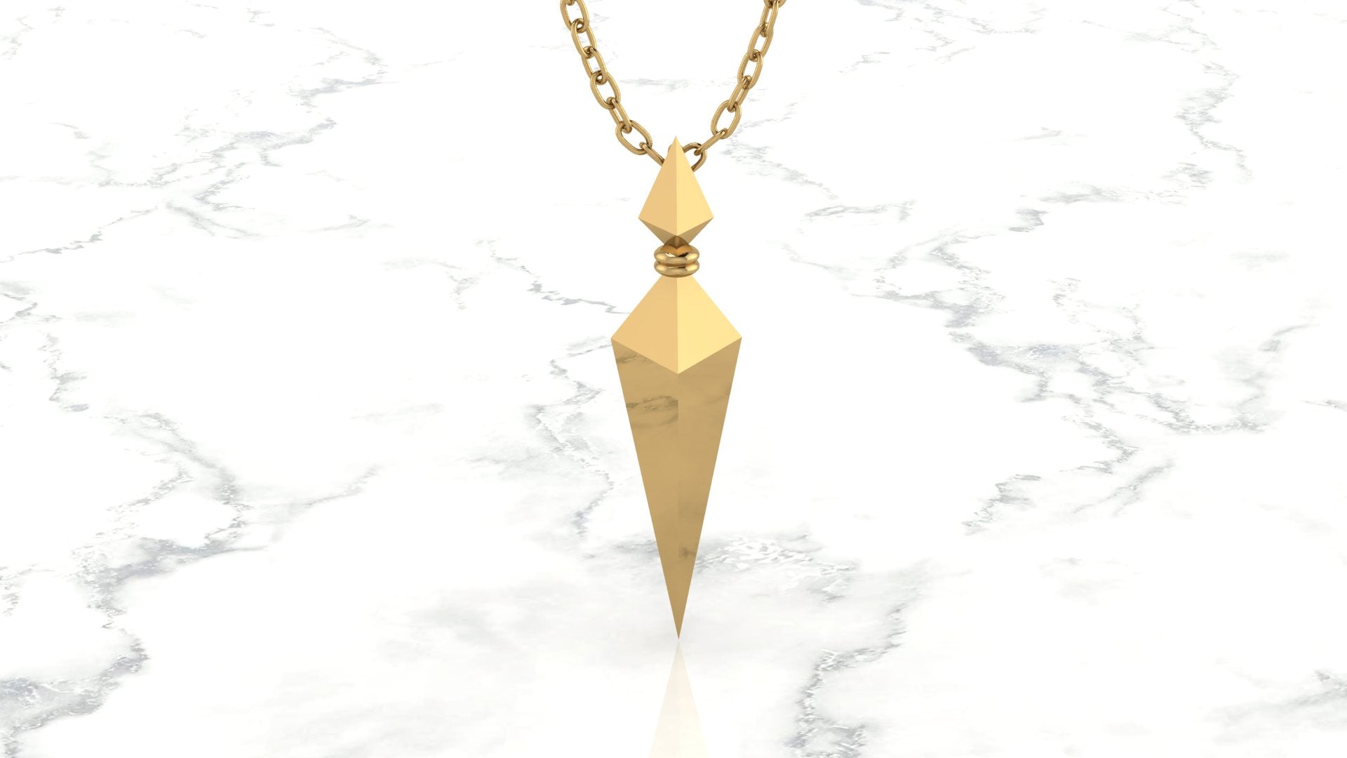Yellow Gold Pyramid Spike Pendant Rendering on Yellow Gold Chain