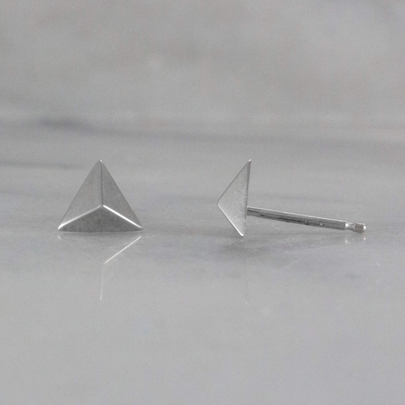 Triangle Pyramid Stud Earrings angled view