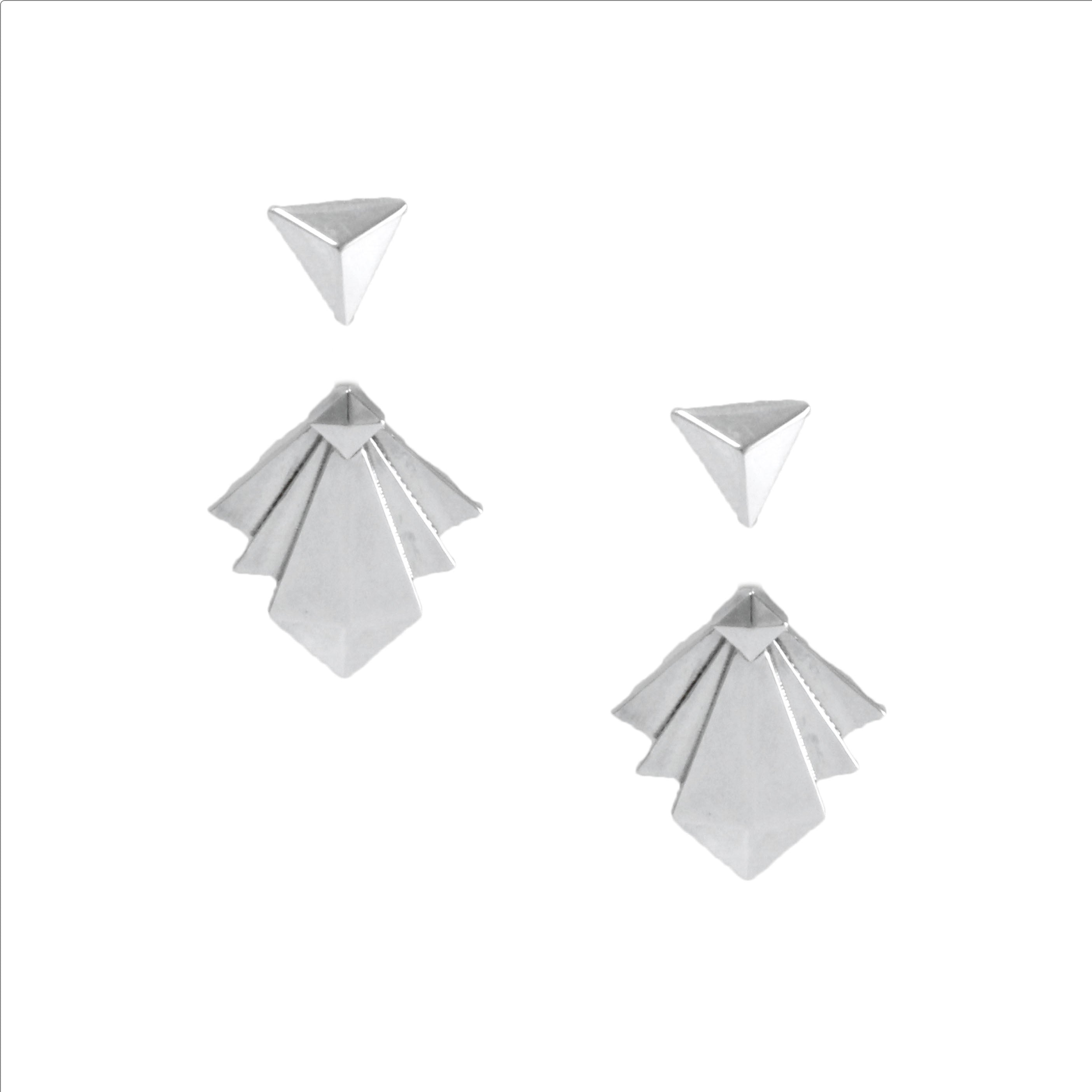 Art Deco Earring Jackets with Triangle Studs on white background