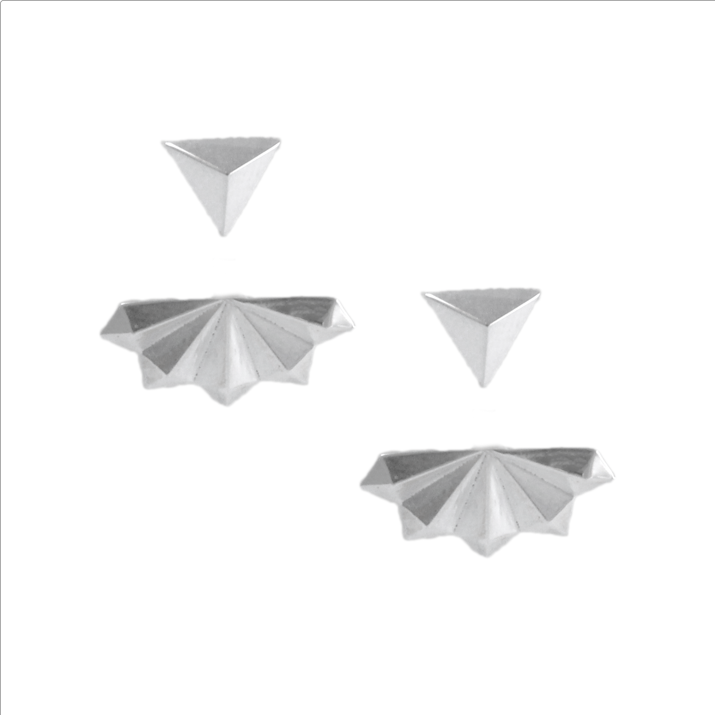 Pyramid Fan Earring Jackets with Triangle Studs on white background