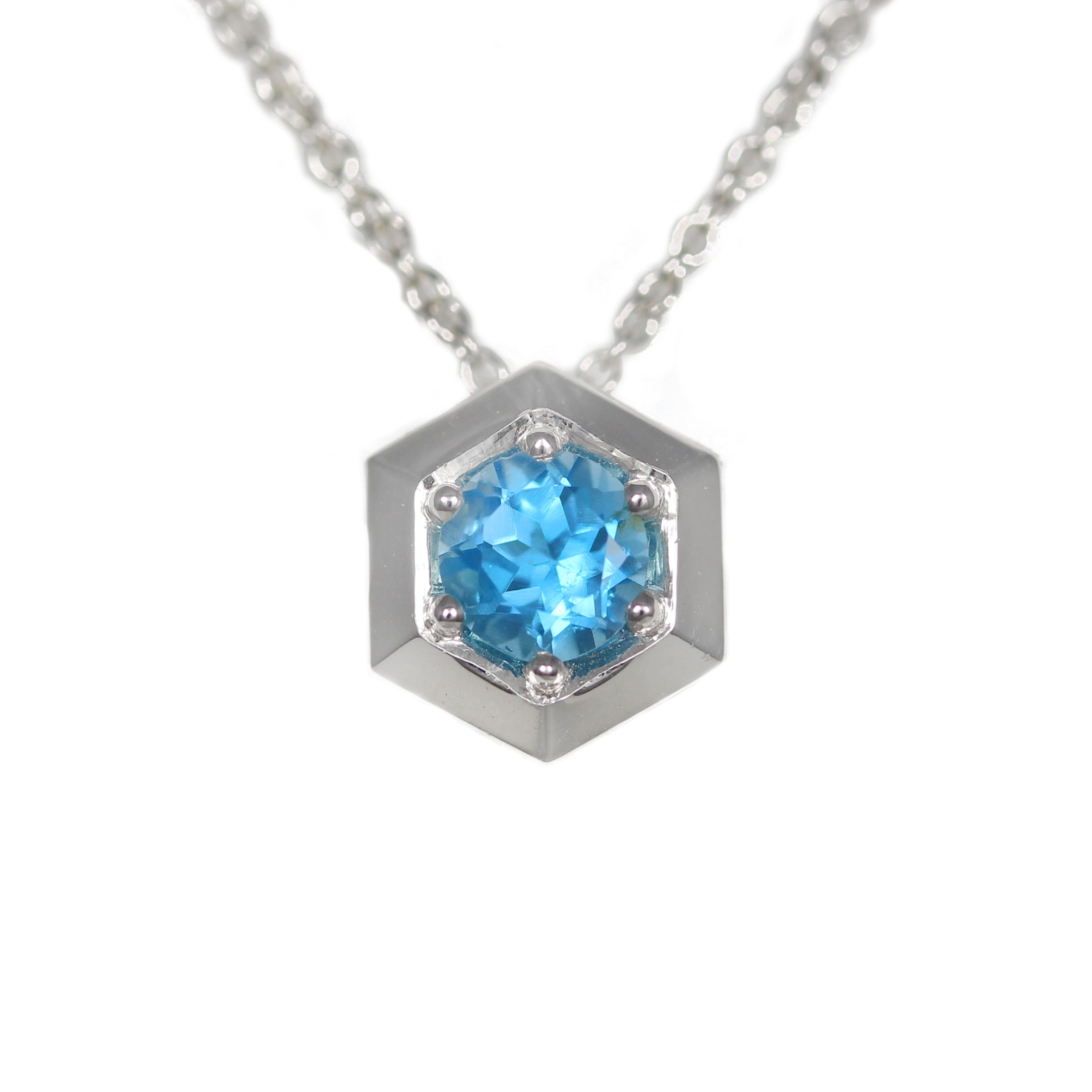 blue topaz hexagon silver pendant