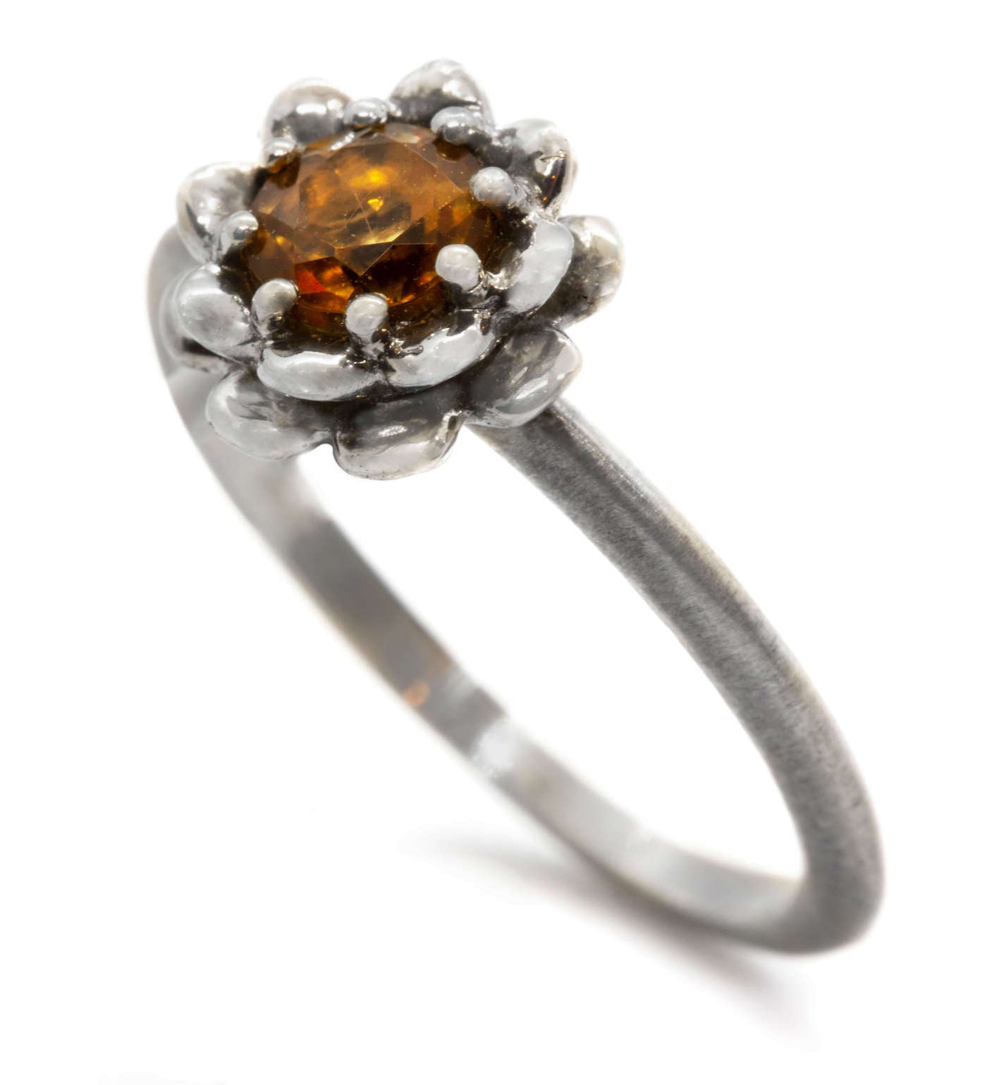 Flower Gemstone Ring angled view on white background