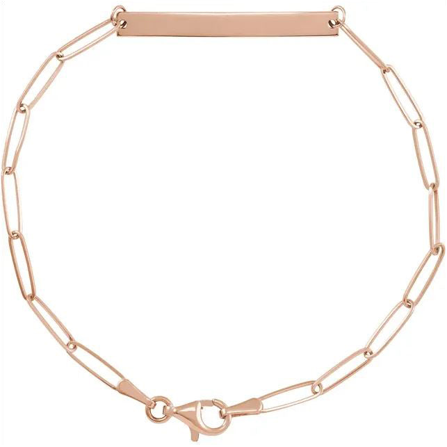 paperclip chain bracelet with bar in rose gold