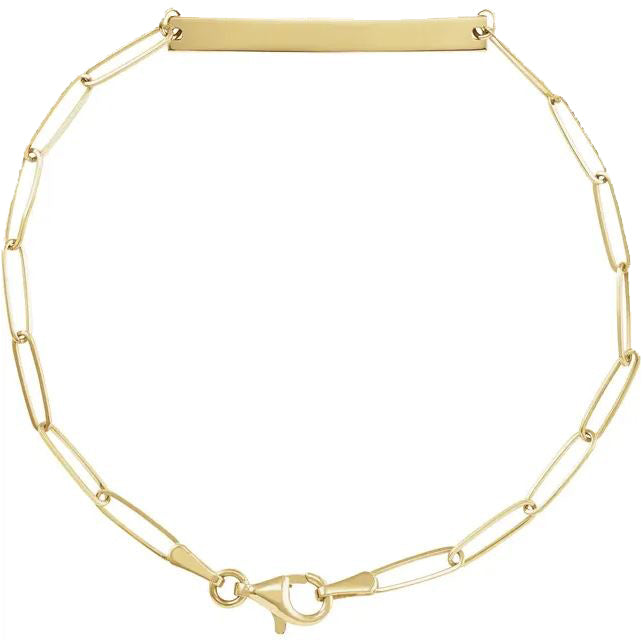 paperclip chain bracelet with bar in yellow gold